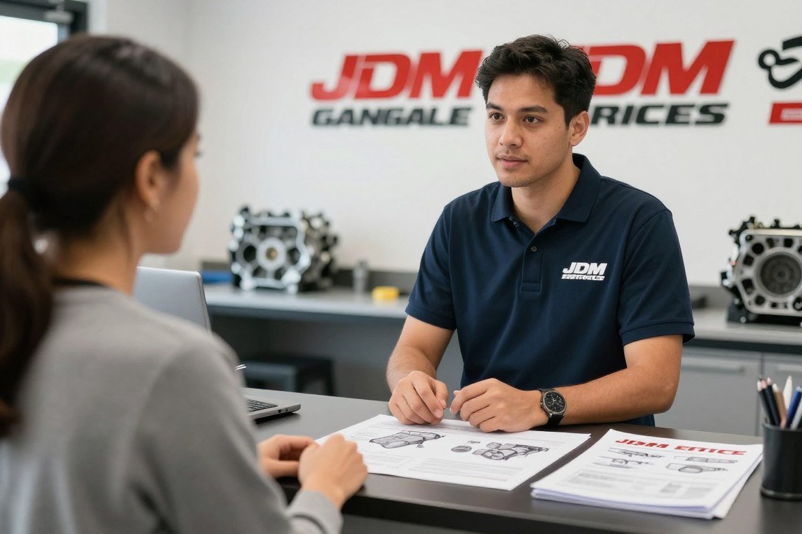 Customer discussing engine options with an Arthur Gonzalez JDM Engines specialist