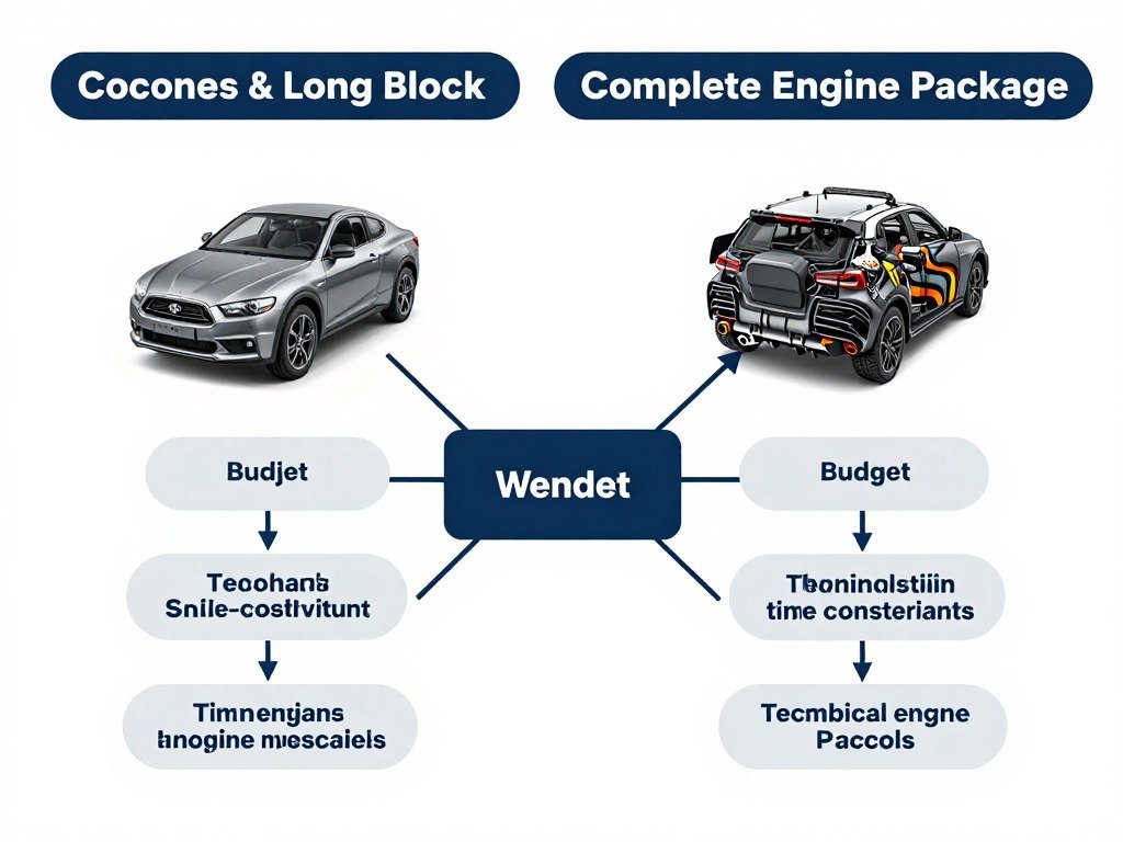 Diagram showing decision flowchart for choosing between Long Block and Complete Engine Package