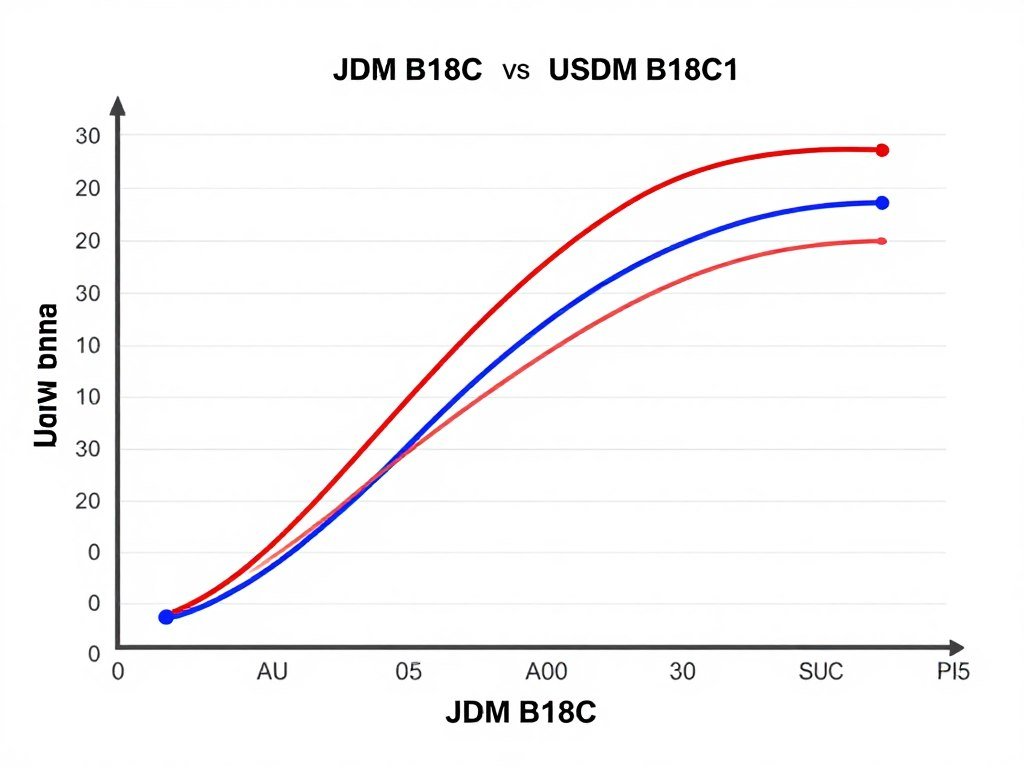 Dyno chart comparing power curves of JDM and USDM engines