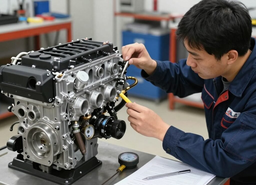 JDM engine being inspected for compatibility verification
