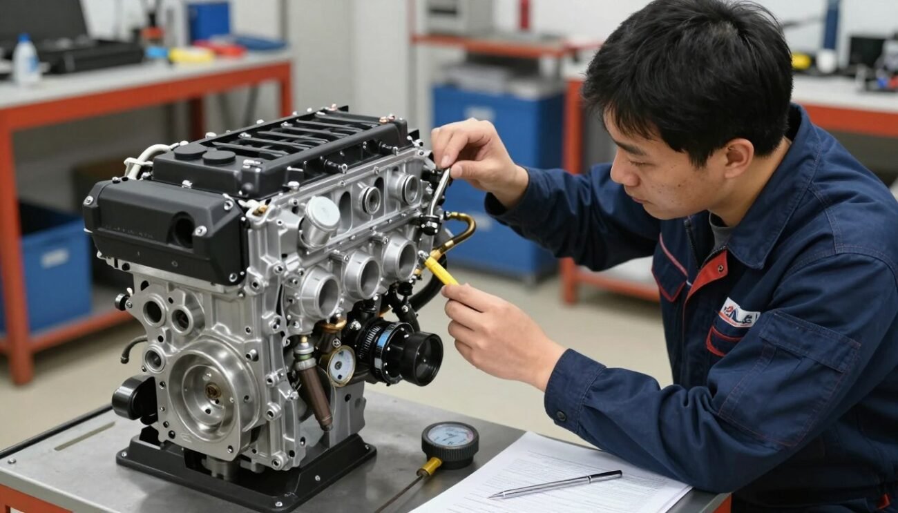 JDM engine being inspected for compatibility verification