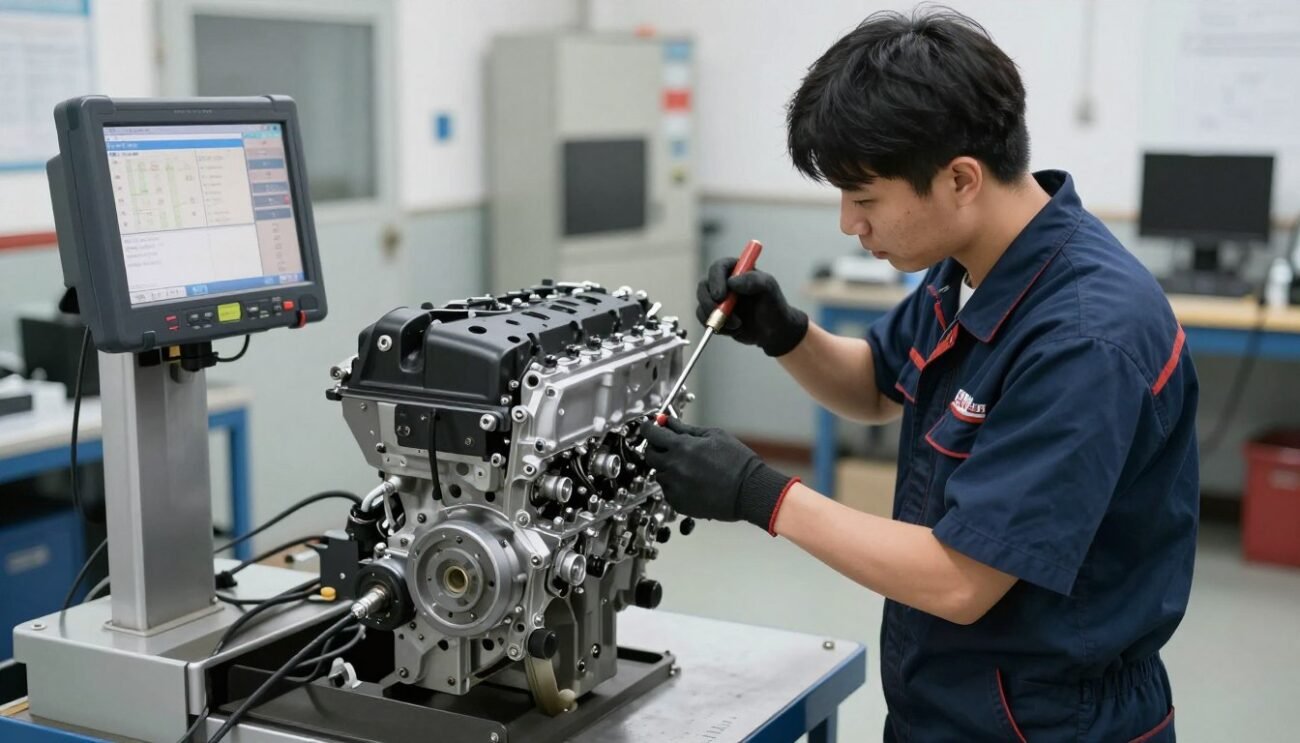 Mechanic inspecting a JDM engine for reliability factors