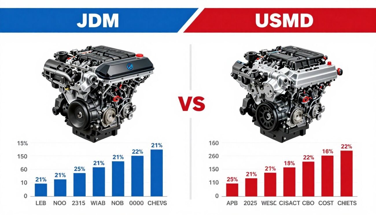 Price comparison chart for JDM vs USDM engines showing value factors